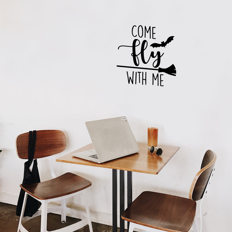 Vinyl Wall Art Decal - Come Fly With Me - 17" x 17.5" - Trendy Funny Scary Halloween Broom Design Sticker For Teens Bedroom Living Room Office School Classroom Store Door Window Spooky Decor 3