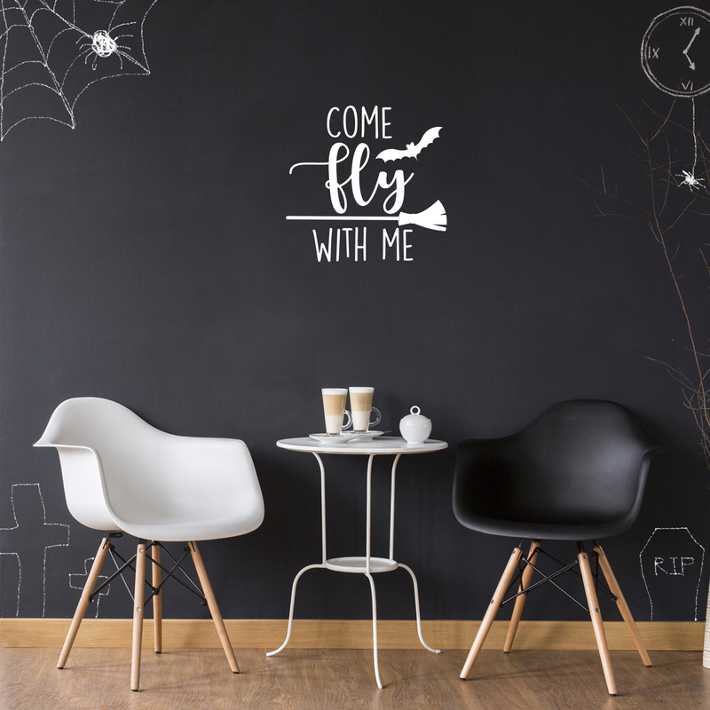 Vinyl Wall Art Decal - Come Fly With Me - 17" x 17.5" - Trendy Funny Scary Halloween Broom Design Sticker For Teens Bedroom Living Room Office School Classroom Store Door Window Spooky Decor 2