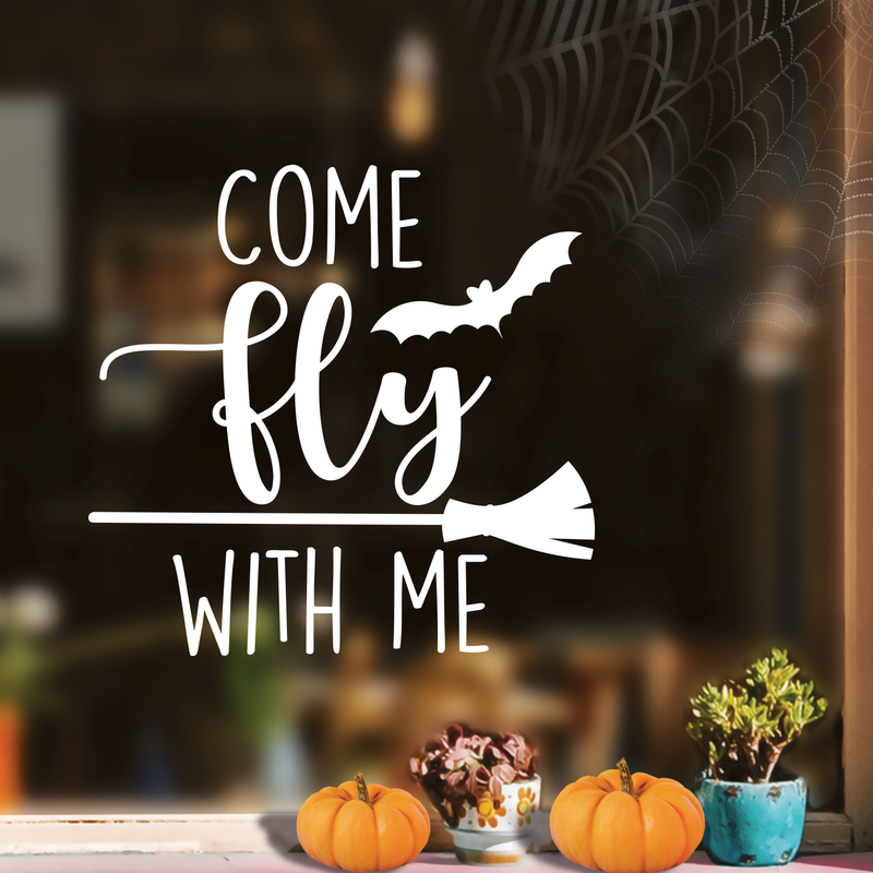 Vinyl Wall Art Decal - Come Fly With Me - 17" x 17.5" - Trendy Funny Scary Halloween Broom Design Sticker For Teens Bedroom Living Room Office School Classroom Store Door Window Spooky Decor 3