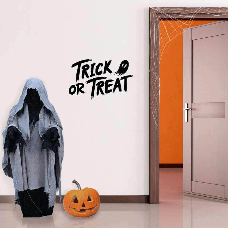 Vinyl Wall Art Decal - Trick Or Treat Ghost - Trendy Funny Scary Halloween Cute Ghost Design Sticker For Teens Bedroom Living Room Office School Classroom Store Door Window Spooky Decor 3