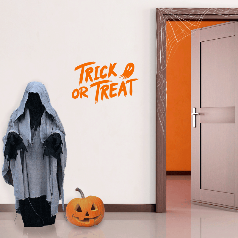 Vinyl Wall Art Decal - Trick Or Treat Ghost - 17" x 27" - Trendy Funny Scary Halloween Cute Ghost Design Sticker For Teens Bedroom Living Room Office School Classroom Store Door Window Spooky Decor 2