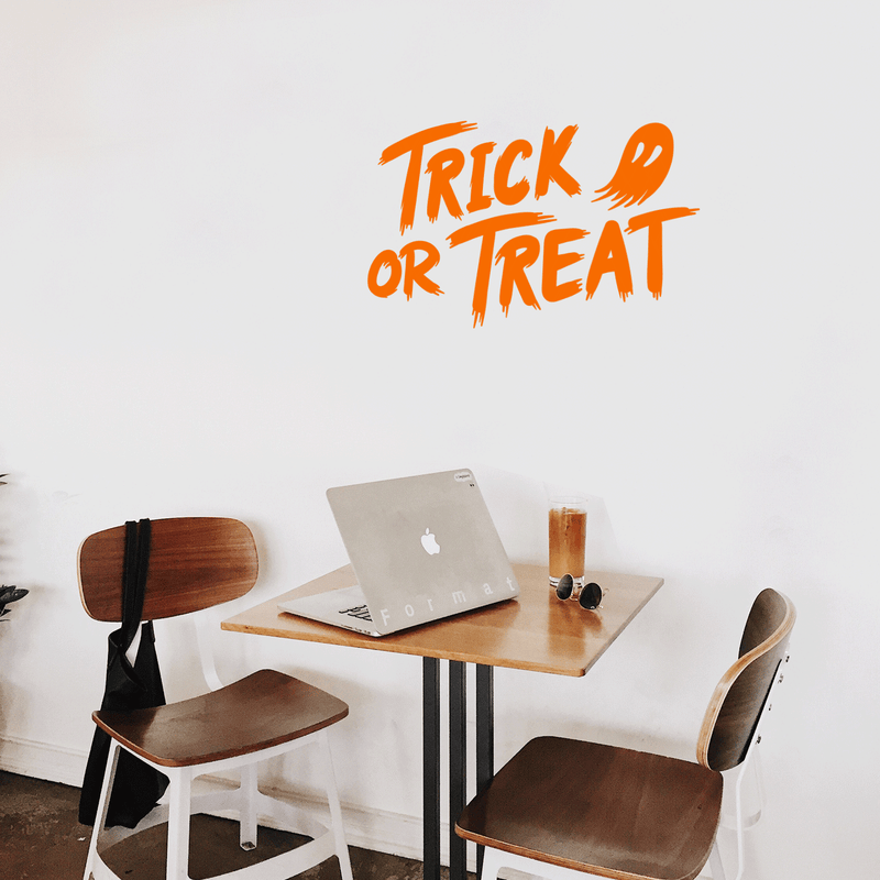 Vinyl Wall Art Decal - Trick Or Treat Ghost - 17" x 27" - Trendy Funny Scary Halloween Cute Ghost Design Sticker For Teens Bedroom Living Room Office School Classroom Store Door Window Spooky Decor 3