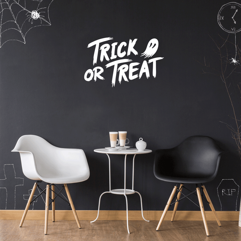 Vinyl Wall Art Decal - Trick Or Treat Ghost - 17" x 27" - Trendy Funny Scary Halloween Cute Ghost Design Sticker For Teens Bedroom Living Room Office School Classroom Store Door Window Spooky Decor 2