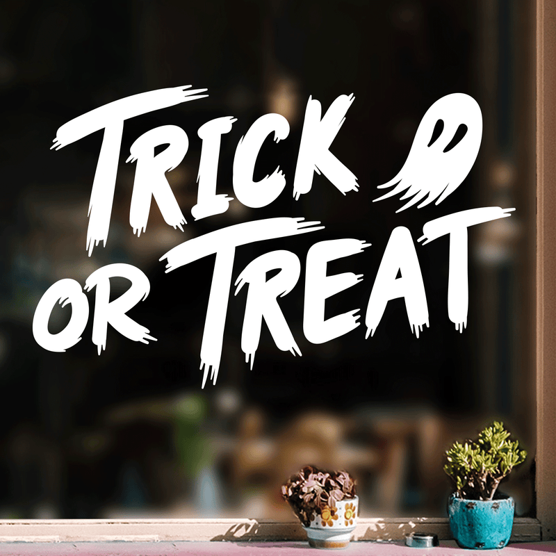 Vinyl Wall Art Decal - Trick Or Treat Ghost - 17" x 27" - Trendy Funny Scary Halloween Cute Ghost Design Sticker For Teens Bedroom Living Room Office School Classroom Store Door Window Spooky Decor 3