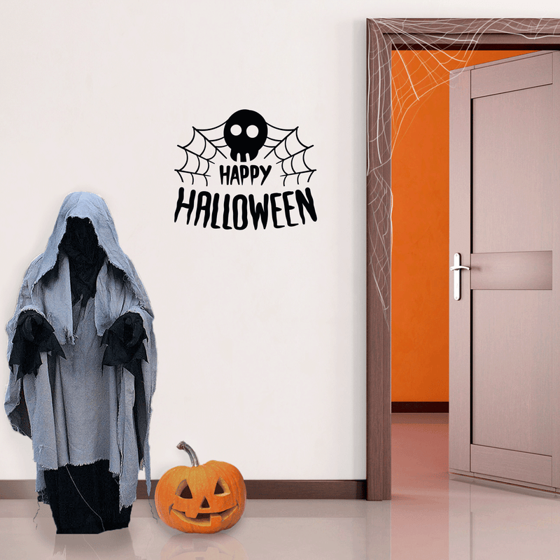 Vinyl Wall Art Decal - Happy Halloween Skull - 22" x 26" - Trendy Funny Scary Halloween Quote Sticker For Teens Bedroom Living Room Office School Classroom Store Door Window Coffee Shop Spooky Decor 2
