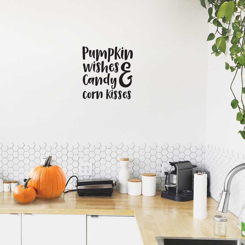 Vinyl Wall Art Decal - Pumpkin Wishes And Candy Corn Kisses - Funny Trendy Halloween Quote Sticker For Teens Bedroom Living Room Office School Classroom Store Door Window Spooky Decor 2