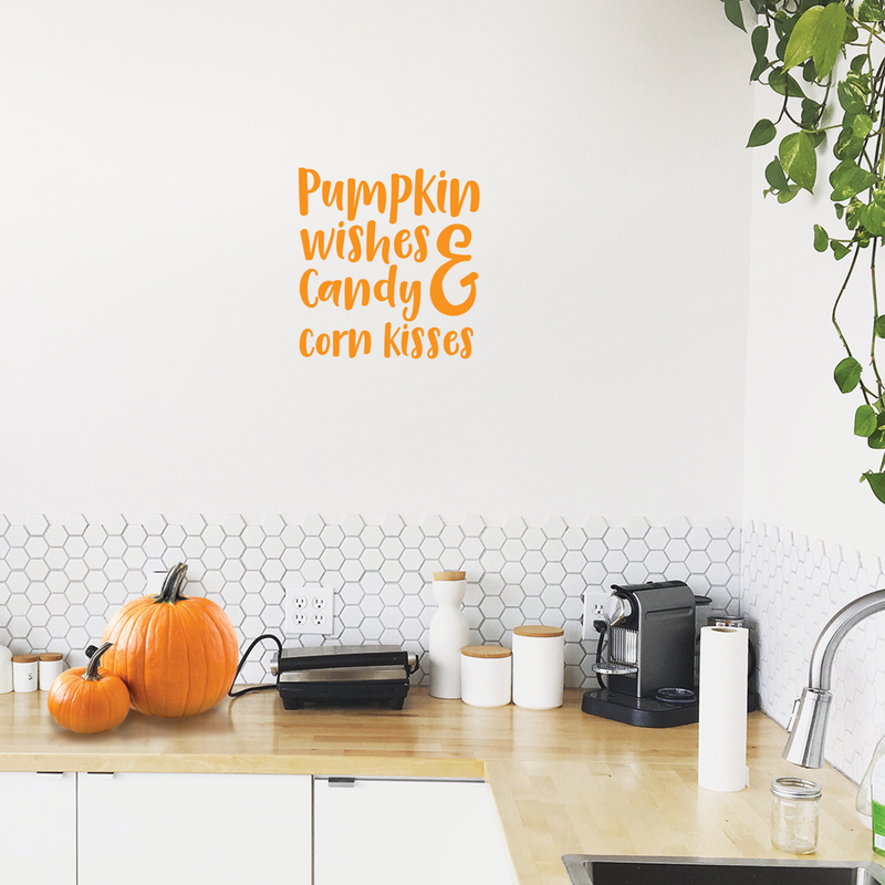 Vinyl Wall Art Decal - Pumpkin Wishes And Candy Corn Kisses - 17" x 16" - Funny Trendy Halloween Quote Sticker For Teens Bedroom Living Room Office School Classroom Store Door Window Spooky Decor 3