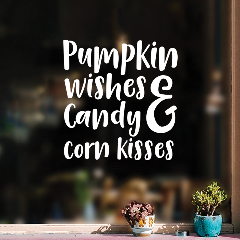 Vinyl Wall Art Decal - Pumpkin Wishes And Candy Corn Kisses - 17" x 16" - Funny Trendy Halloween Quote Sticker For Teens Bedroom Living Room Office School Classroom Store Door Window Spooky Decor 2