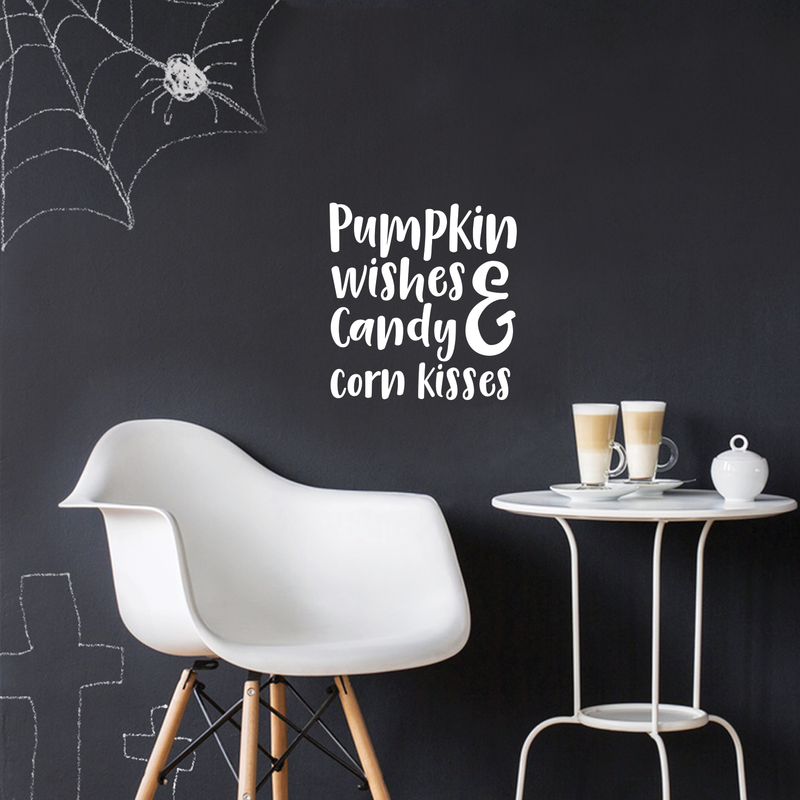 Vinyl Wall Art Decal - Pumpkin Wishes And Candy Corn Kisses - 17" x 16" - Funny Trendy Halloween Quote Sticker For Teens Bedroom Living Room Office School Classroom Store Door Window Spooky Decor 3