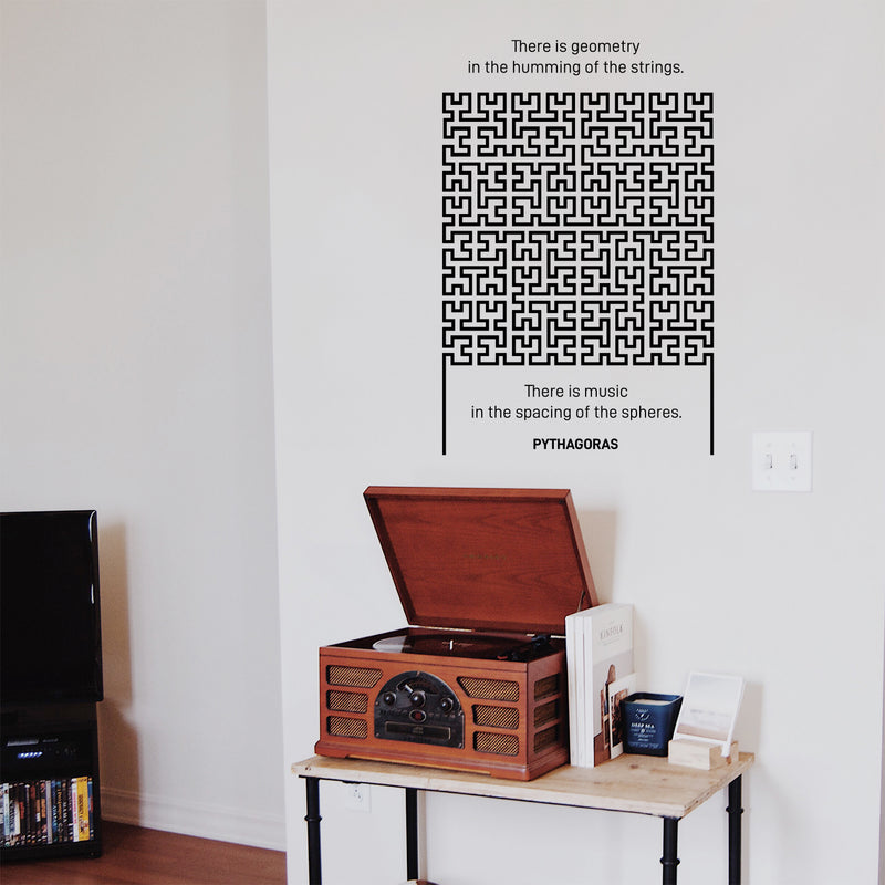 Vinyl Wall Art Decal - There Is Geometry In The Humming Of The Strings - - Modern Pythagoras Of Samos Quote For Home Living Room Bedroom Apartment Office Business Workplace Decor 2