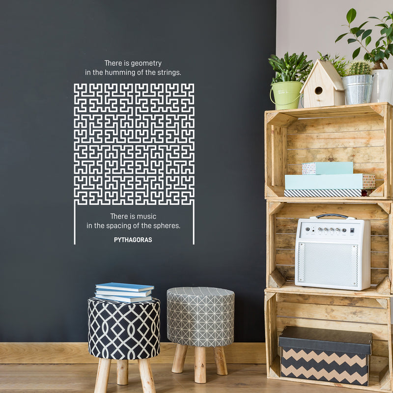 Vinyl Wall Art Decal - There Is Geometry In The Humming Of The Strings - 34" x 22.5" - Trendy Inspirational Math Quote Sticker For Home Kids Room Bedroom Playroom School Classroom Office Decor 2