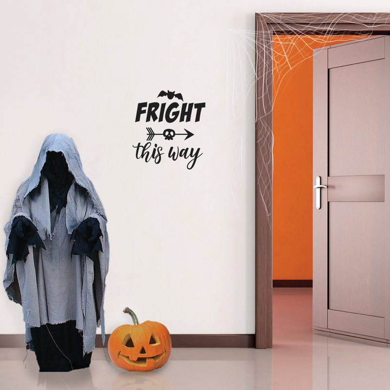 Vinyl Wall Art Decal - Fright This Way - 18. Funny Trendy Halloween Arrow Shape Sticker For Entry Way Hall Door Living Room Office School Classroom Store Window Spooky Decor 2