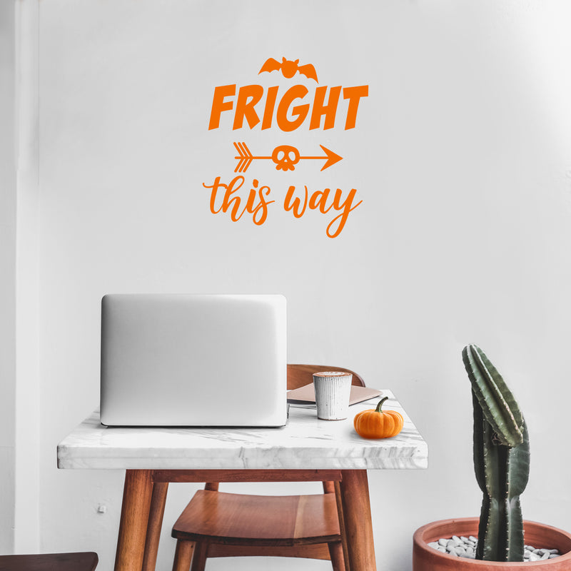 Vinyl Wall Art Decal - Fright This Way - 18.5" x 17" - Funny Trendy Halloween Arrow Shape Sticker For Entry Way Hall Door Living Room Office School Classroom Store Window Spooky Decor 3