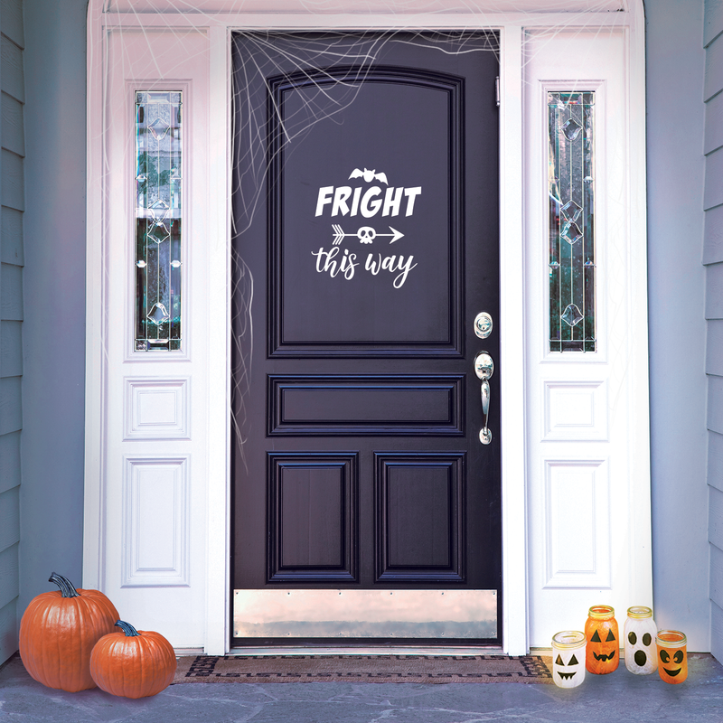 Vinyl Wall Art Decal - Fright This Way - 18.5" x 17" - Funny Trendy Halloween Arrow Shape Sticker For Entry Way Hall Door Living Room Office School Classroom Store Window Spooky Decor 2