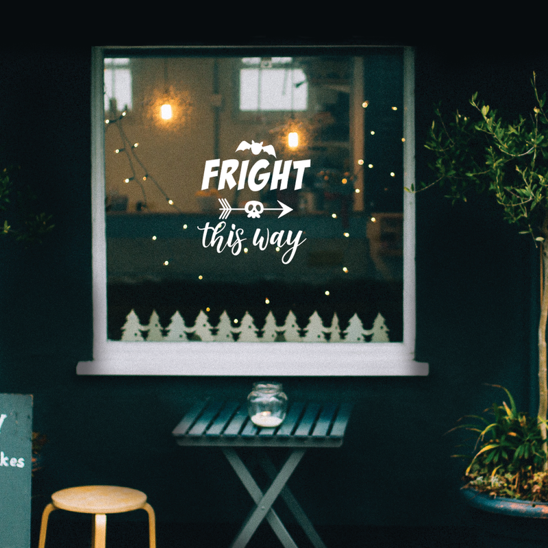 Vinyl Wall Art Decal - Fright This Way - 18.5" x 17" - Funny Trendy Halloween Arrow Shape Sticker For Entry Way Hall Door Living Room Office School Classroom Store Window Spooky Decor 3