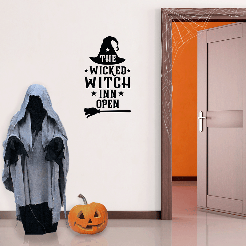 Vinyl Wall Art Decal - The Wicked Witch Inn Open - 17" x 22" - Trendy Funny Halloween Pumpkin Shape Quote Sticker For Entryway Dining Room Kitchen Restaurant Coffee Shop Store Window Spooky Decor 3