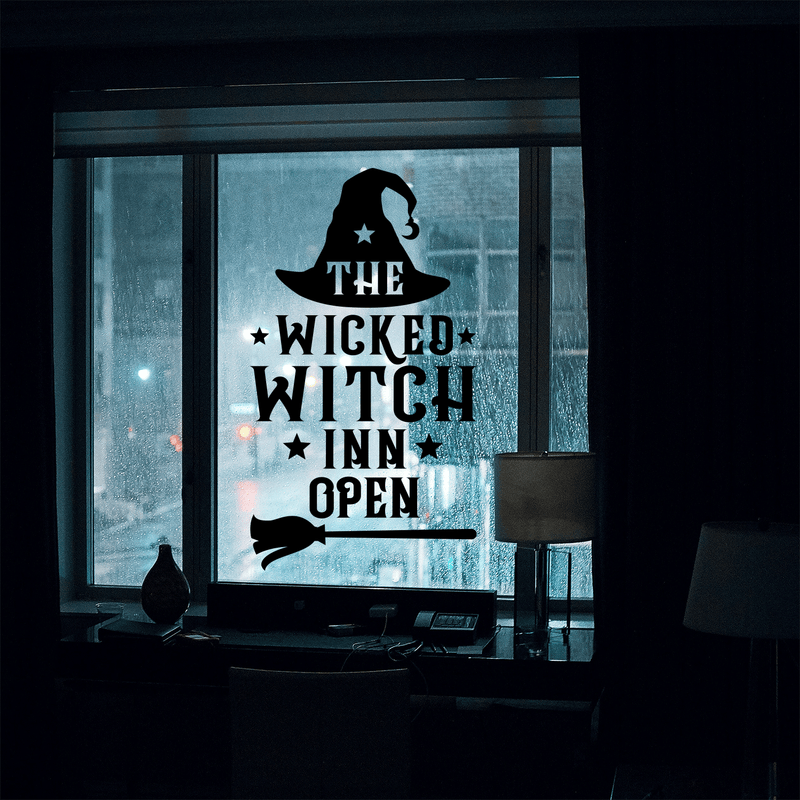 Vinyl Wall Art Decal - The Wicked Witch Inn Open - Trendy Funny Halloween Pumpkin Shape Quote Sticker For Entryway Dining Room Kitchen Restaurant Coffee Shop Store Window Spooky Decor 2