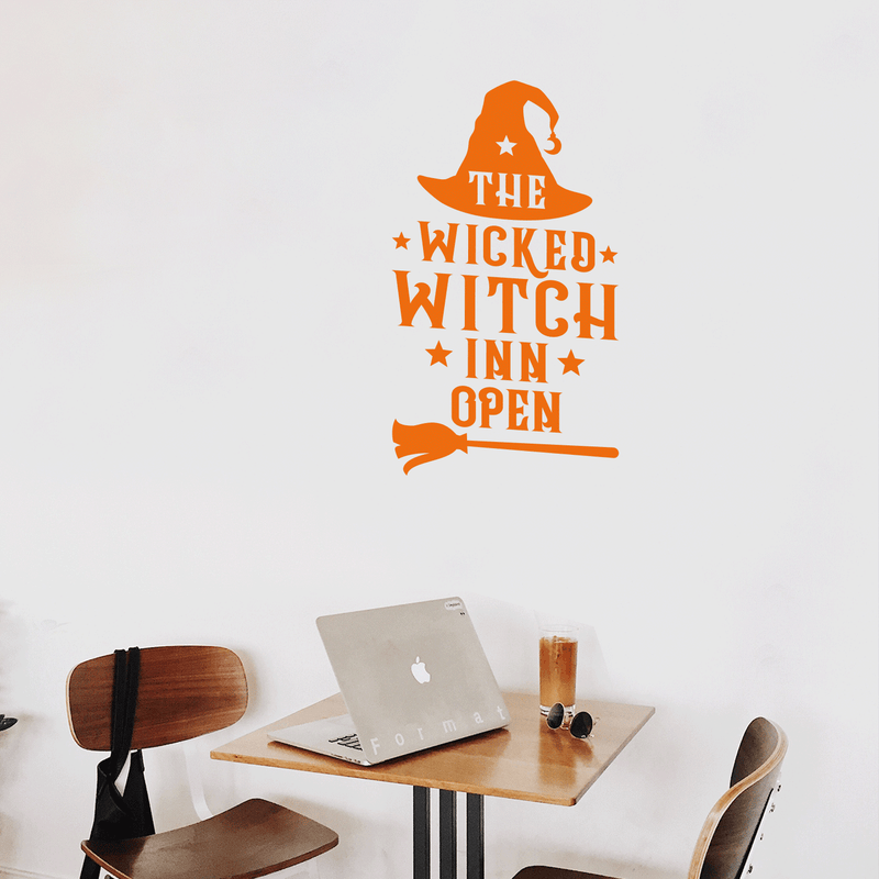 Vinyl Wall Art Decal - The Wicked Witch Inn Open - 17" x 22" - Trendy Funny Halloween Pumpkin Shape Quote Sticker For Entryway Dining Room Kitchen Restaurant Coffee Shop Store Window Spooky Decor 3