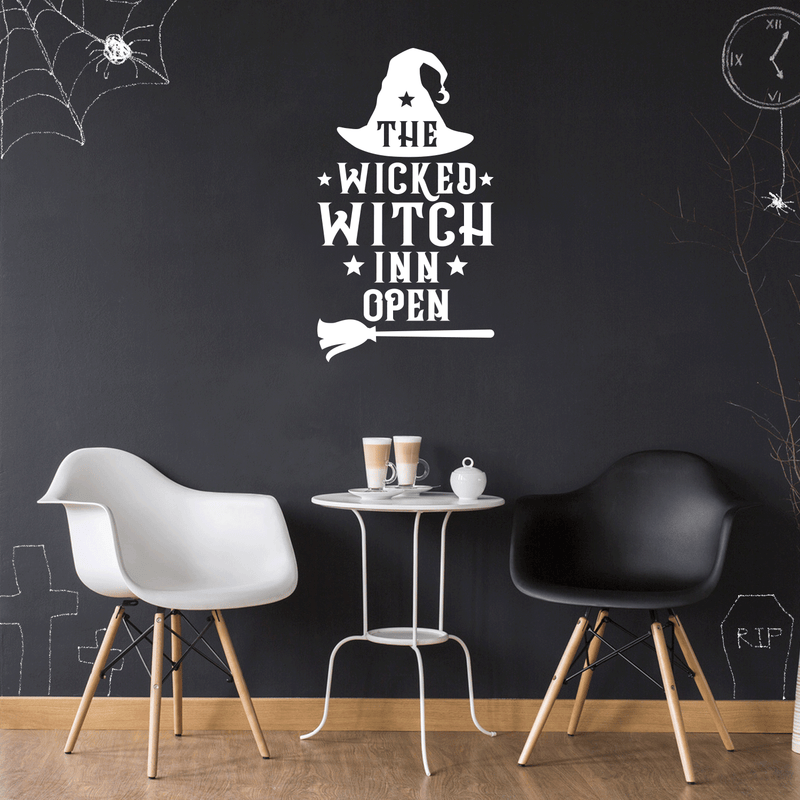 Vinyl Wall Art Decal - The Wicked Witch Inn Open - 17" x 22" - Trendy Funny Halloween Pumpkin Shape Quote Sticker For Entryway Dining Room Kitchen Restaurant Coffee Shop Store Window Spooky Decor 2