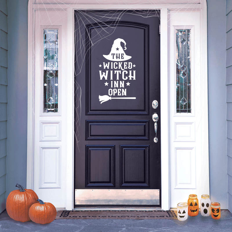 Vinyl Wall Art Decal - The Wicked Witch Inn Open - 17" x 22" - Trendy Funny Halloween Pumpkin Shape Quote Sticker For Entryway Dining Room Kitchen Restaurant Coffee Shop Store Window Spooky Decor 3