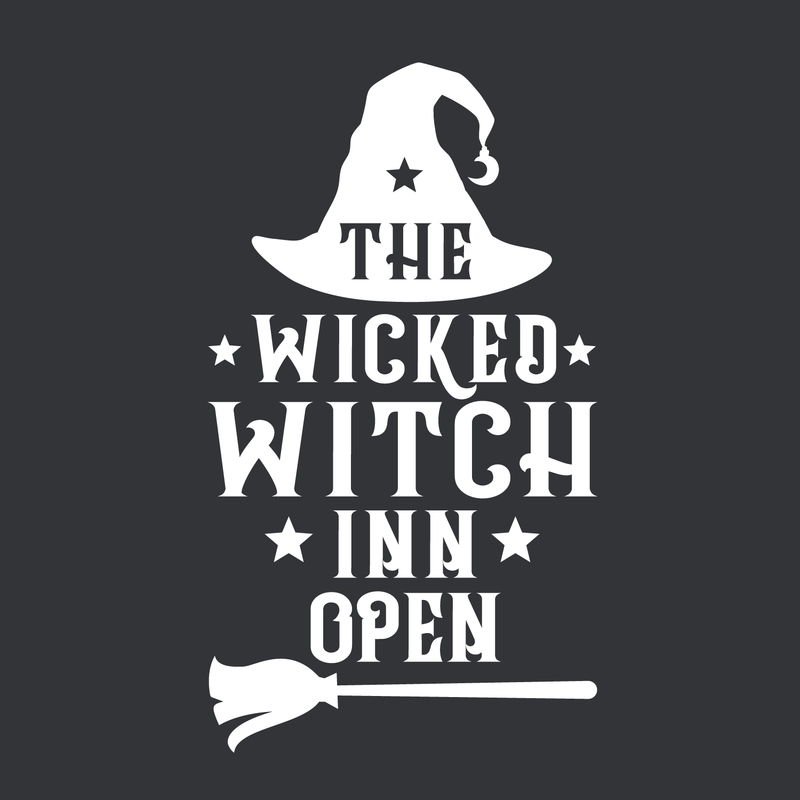 Vinyl Wall Art Decal - The Wicked Witch Inn Open - 17" x 22" - Trendy Funny Halloween Pumpkin Shape Quote Sticker For Entryway Dining Room Kitchen Restaurant Coffee Shop Store Window Spooky Decor 1