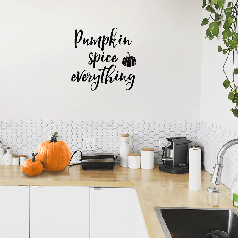 Vinyl Wall Art Decal - Pumpkin Spice Everything - 22" x 23" - Modern Funny Cute Halloween Season Cursive Quote Sticker For Entryway Living Room Coffee Shop Store Office Window Doors Spooky Decor 3