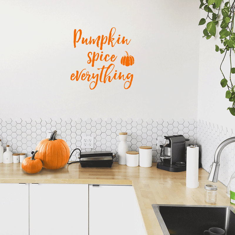 Vinyl Wall Art Decal - Pumpkin Spice Everything - 22" x 23" - Modern Funny Cute Halloween Season Cursive Quote Sticker For Entryway Living Room Coffee Shop Store Office Window Doors Spooky Decor 3