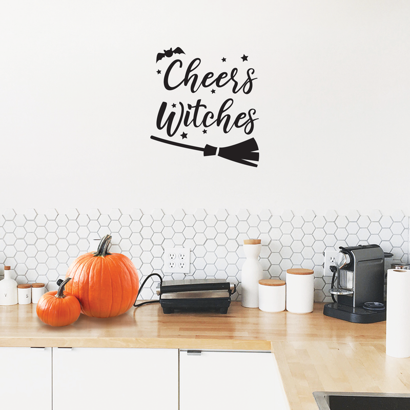 Vinyl Wall Art Decal - Cheers Witches - - Trendy Cute Funny Halloween Season Quote Sticker For Living Room Entryway Office Kitchen Dining Room Spooky Decor 2