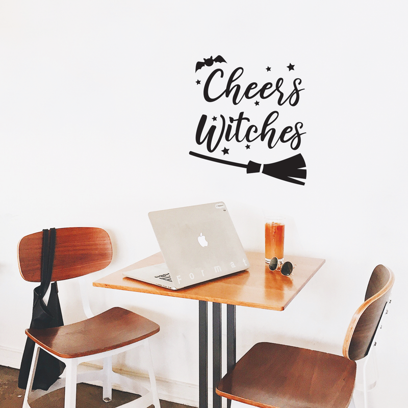 Vinyl Wall Art Decal - Cheers Witches - 24" x 21.5" - Trendy Cute Funny Halloween Season Quote Sticker For Living Room Entryway Office Kitchen Dining Room Spooky Decor 3