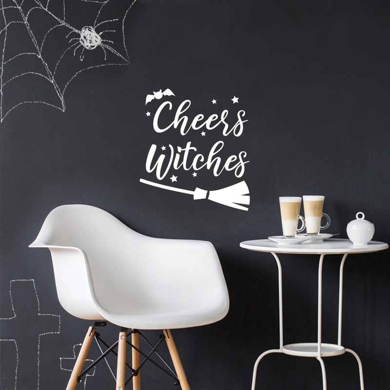 Vinyl Wall Art Decal - Cheers Witches - 24" x 21.5" - Trendy Cute Funny Halloween Season Quote Sticker For Living Room Entryway Office Kitchen Dining Room Spooky Decor 3