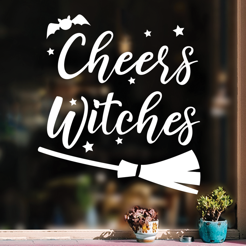 Vinyl Wall Art Decal - Cheers Witches - 24" x 21.5" - Trendy Cute Funny Halloween Season Quote Sticker For Living Room Entryway Office Kitchen Dining Room Spooky Decor 2