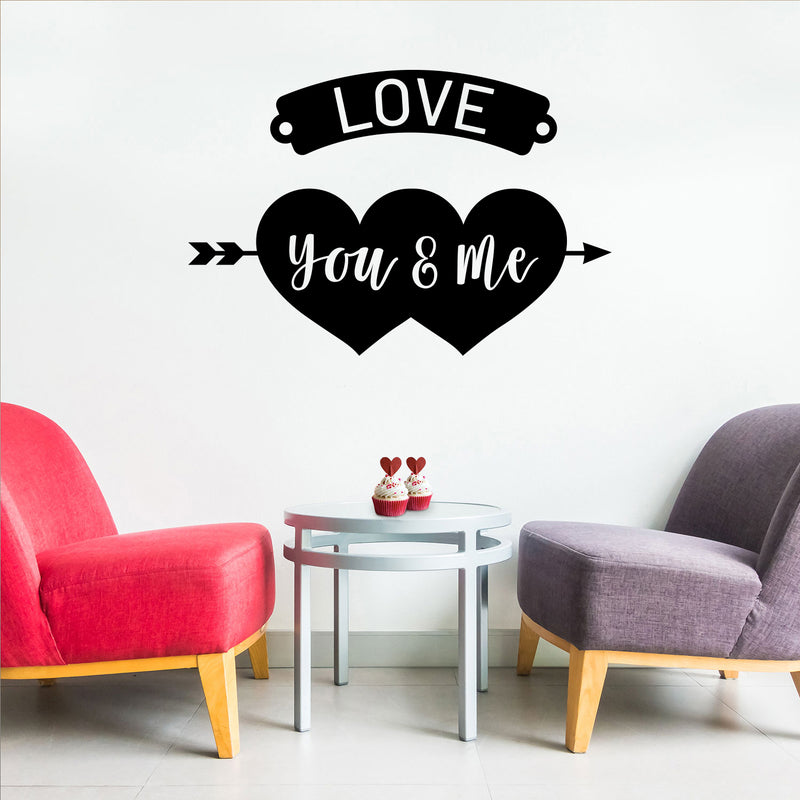 Vinyl Wall Art Decal - Love You and Me - 20" x 30" - Trendy Cute Artistic Design Love Hearts Arrow Shape For Home Storefront Coffee Shop Couples Valentine's Day Decor Sticker 3