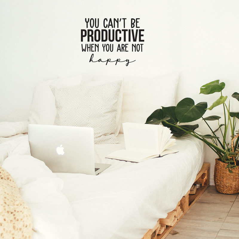 Vinyl Wall Art Decal - You Can't Be Productive When You Are Not Happy - 16. Trendy Motivational Good Vibes Cute Quote Sticker For Bedroom Kids Room Playroom Office School Classroom Decor 2