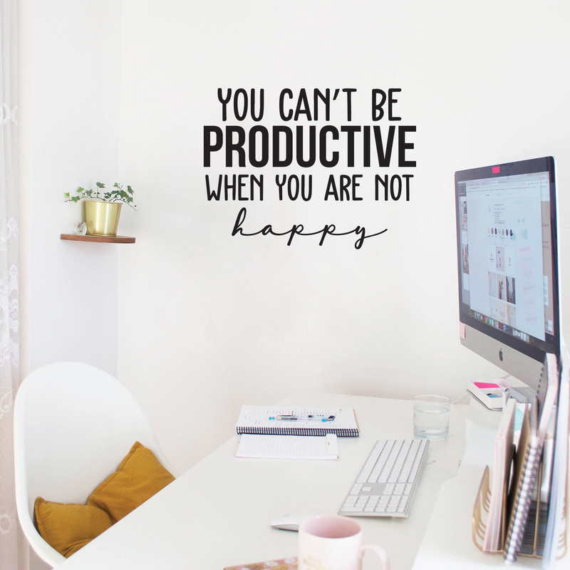 Vinyl Wall Art Decal - You Can't Be Productive When You Are Not Happy - 16. Trendy Motivational Good Vibes Cute Quote Sticker For Bedroom Kids Room Playroom Office School Classroom Decor 3