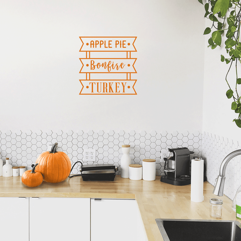 Vinyl Wall Art Decal - Apple Pie Bonfire Turkey - 17" x 17" - Trendy Cute Funny Thanksgiving Season Quote Sticker For Living Room Kitchen Restaurant Office Kitchenette Coffee Shop Decor 2