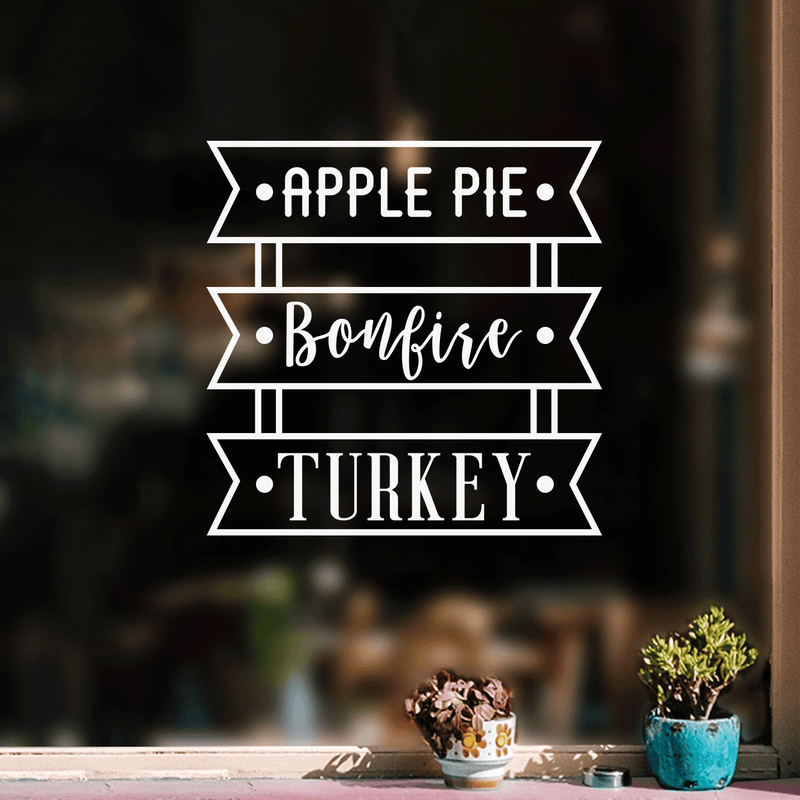 Vinyl Wall Art Decal - Apple Pie Bonfire Turkey - 17" x 17" - Trendy Cute Funny Thanksgiving Season Quote Sticker For Living Room Kitchen Restaurant Office Kitchenette Coffee Shop Decor 2