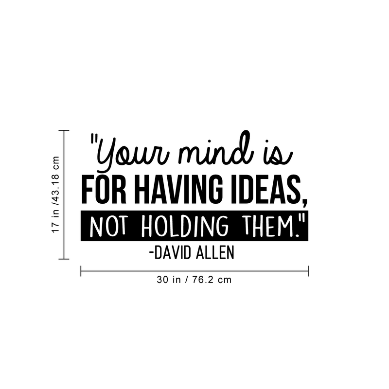 Vinyl Wall Art Decal - Your Mind Is For Having Ideas Not Holding Them - David Allen - 17" x 30" - Motivational Self Esteem Sticker Quote For Bedroom Playroom School Classroom Office Decor 4