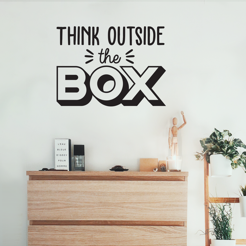 Vinyl Wall Art Decal - Think Outside The Box - Trendy Motivational Optimistic Good Vibes Quote Sticker For Living Room Office Meetings Conference Room School Classroom Coffee Shop Decor 3