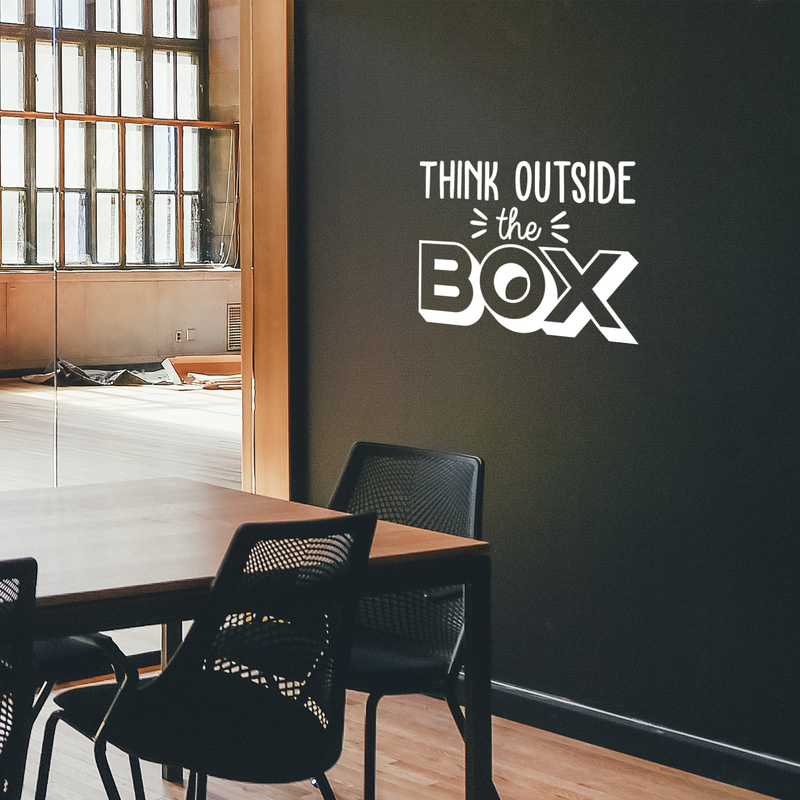 Vinyl Wall Art Decal - Think Outside The Box - 22" x 30"- Trendy Motivational Optimistic Good Vibes Quote Sticker For Living Room Office Meetings Conference Room School Classroom Coffee Shop Decor 2