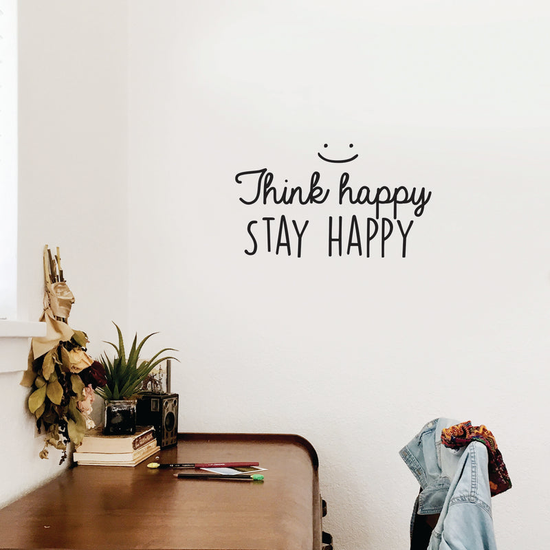 Vinyl Wall Art Decal - Think Happy Stay Happy - 14. Modern Inspirational Positive Quote Sticker For Home Office Bedroom Living Room Kids Room Playroom Classroom Decor 1