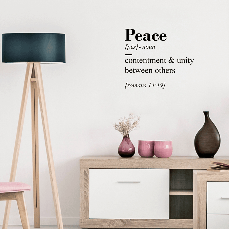 Vinyl Wall Art Decal - Peace Contenment And Unity Between Others - Romans 14:19 - 19" x 22" - Inspirational Religious Bible Verse Quote Sticker For Bedroom Living Room Kids Room Office Church Decor 3