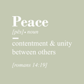 Vinyl Wall Art Decal - Peace Contenment And Unity Between Others - Romans 14:19 - 19" x 22" - Inspirational Religious Bible Verse Quote Sticker For Bedroom Living Room Kids Room Office Church Decor 1