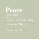 Vinyl Wall Art Decal - Peace Contenment And Unity Between Others - Romans 14:19 - 19" x 22" - Inspirational Religious Bible Verse Quote Sticker For Bedroom Living Room Kids Room Office Church Decor 1
