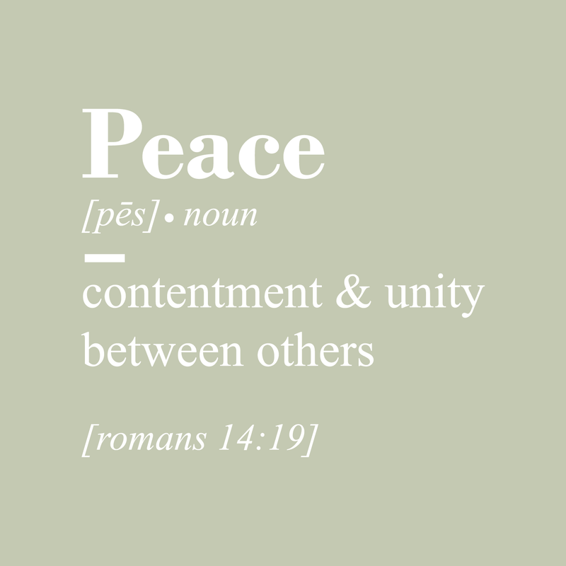 Vinyl Wall Art Decal - Peace Contenment And Unity Between Others - Romans 14:19 - 19" x 22" - Inspirational Religious Bible Verse Quote Sticker For Bedroom Living Room Kids Room Office Church Decor 1