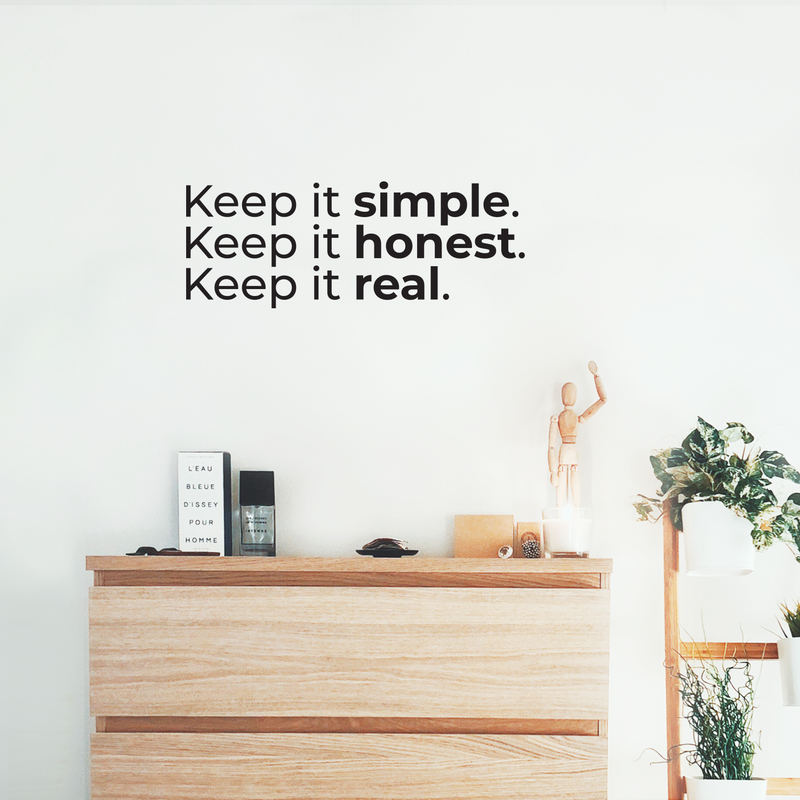 Vinyl Wall Art Decal - Keep It Simple Keep It Honest Keep It Real - 10.5" x 28" - Modern Cute Optimistic Good Vibes Quote Sticker For Bedroom Kids Room Living Room Playroom Office Classroom Decor 2
