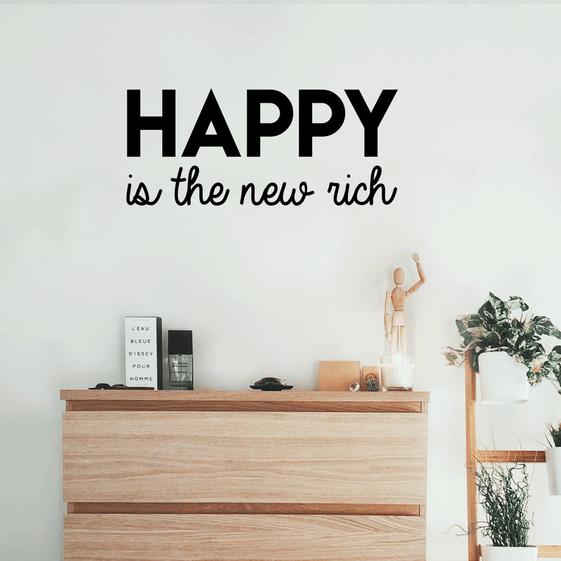 Vinyl Wall Art Decal - Happy Is The New Rich - 13" x 30" - Trendy Inspirational Cute Optimistic Quote Sticker For Office Meetings Conference Room Playroom School Classroom Decor 3