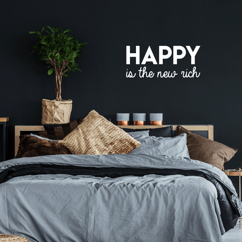 Vinyl Wall Art Decal - Happy Is The New Rich - 13" x 30" - Trendy Inspirational Cute Optimistic Quote Sticker For Office Meetings Conference Room Playroom School Classroom Decor 3