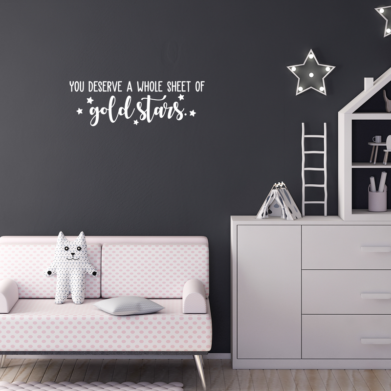 Vinyl Wall Art Decal - You Deserve A Whole Sheet Of Gold Stars - 10" x 30" - Inspirational Optimistic Cute Quote Sticker For Bedroom Kids Room Playroom Living Room School Classroom Decor 3