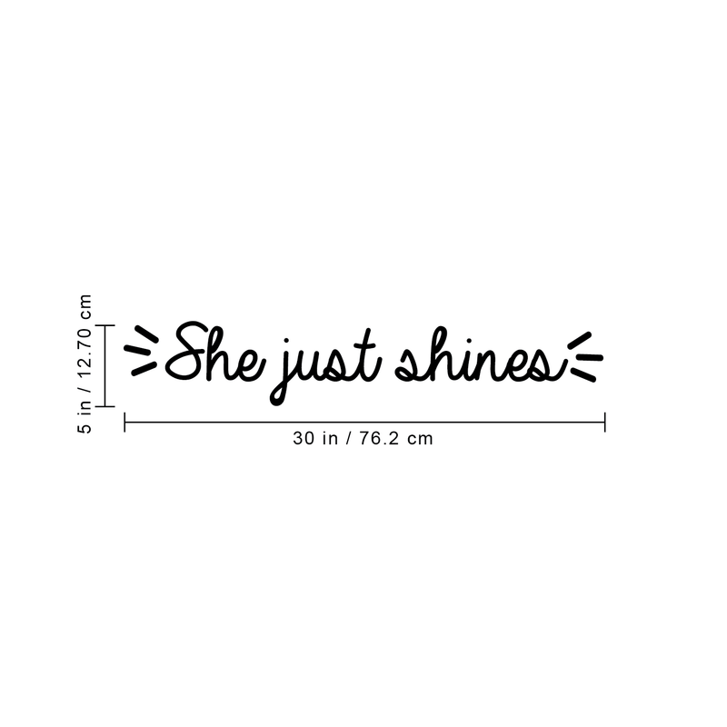 Vinyl Wall Art Decal - She Just Shines - 5" x 30" - Trendy Inspirational Cute  Positive Girly Quote Sticker For Girls Room Bedroom Closet Playroom Living Room Office Yoga Ballet Feminine Decor 4