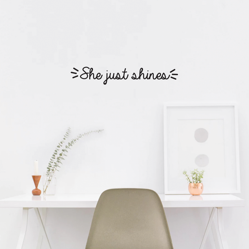 Vinyl Wall Art Decal - She Just Shines - 5" x 30" - Trendy Inspirational Cute  Positive Girly Quote Sticker For Girls Room Bedroom Closet Playroom Living Room Office Yoga Ballet Feminine Decor 3